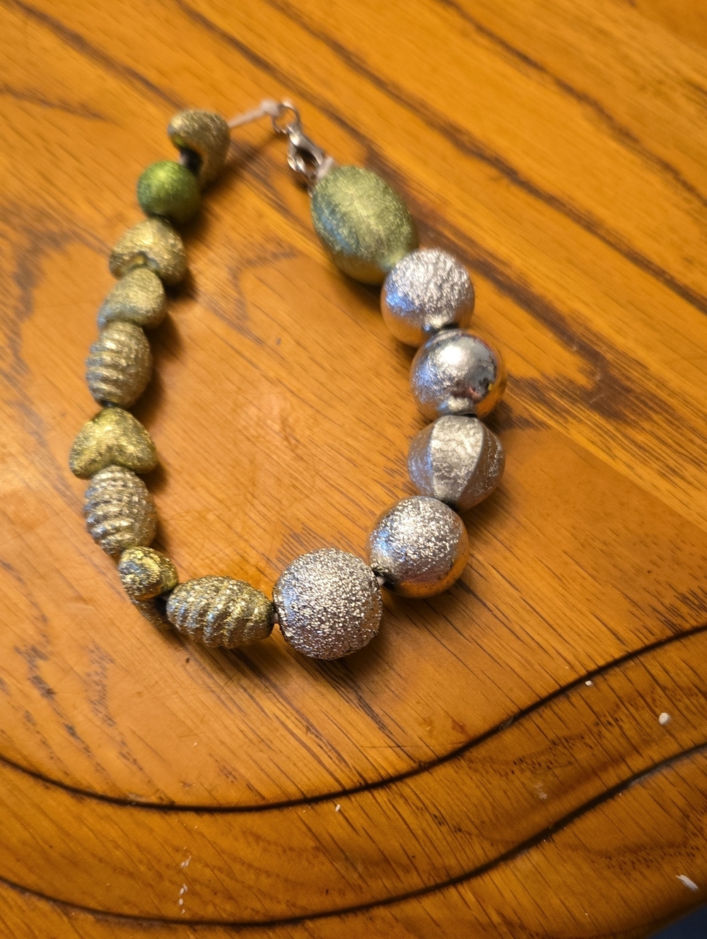 Silver and Green Beaded Statement Bracelet